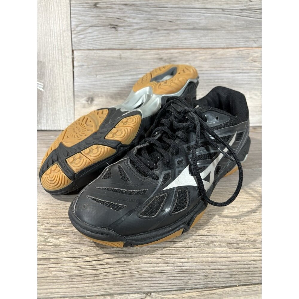 MIZUNO Womens 8.5 WAVE HURRICANE 3 Black/Silver Volleyball Athletic Sneakers